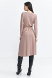 Elegant Midi Dress with Boat Neckline and Batwing Sleeves