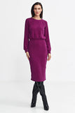 Elegant Midi Dress with Ruffle Sleeves and Back Slit