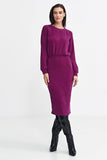 Elegant Midi Dress with Ruffle Sleeves and Back Slit