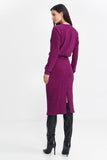 Elegant Midi Dress with Ruffle Sleeves and Back Slit