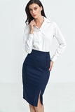 Elegant High-Waist Skirt with Decorative Button and Slit