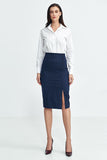 Elegant High-Waist Skirt with Decorative Button and Slit