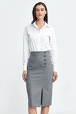 Elegant High-Waist Skirt with Stripes and Slit Detail