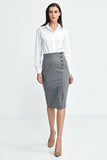 Elegant High-Waist Skirt with Stripes and Slit Detail