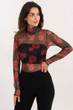 Chic Floral Mesh Turtleneck Blouse for Elegant Occasions