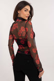 Chic Floral Mesh Turtleneck Blouse for Elegant Occasions
