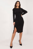 Elegant Fitted Midi Dress with Unique Shoulder Cushions