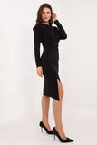 Elegant Fitted Midi Dress with Unique Shoulder Cushions