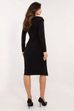 Elegant Fitted Midi Dress with Unique Shoulder Cushions