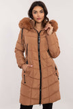 Stylish Quilted Jacket with Detachable Hood and Fur Trim