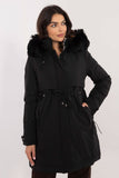 Warm Quilted Jacket with Detachable Fur and Belted Waist