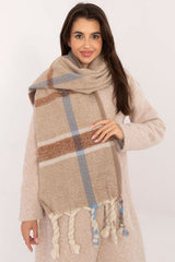Elegant Checkered Scarf with Tassels for Cold Weather Style - beige / one-size-fits-all