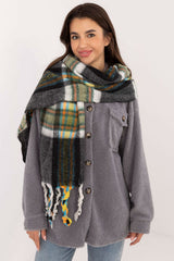 Elegant Check Pattern Scarf with Tassels for Winter Style - black / one-size-fits-all