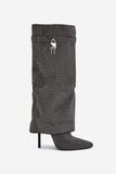 Glamorous Rhinestone Slip-On Stiletto Boots for Women