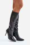 Elegant Knee-High Stiletto Boots with Embossed Design