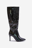 Elegant Knee-High Stiletto Boots with Embossed Design
