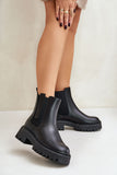 Stylish Leather Slip-On Boots with Flat Heel and Treaded Sole