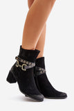 Elegant Suede Stiletto Boots with Decorative Gold Strap