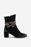Elegant Suede Stiletto Boots with Decorative Gold Strap