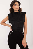 Elegant No-Sleeve Blouse with Shoulder Pads & Decorative Shine