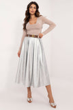 Elegant Midi Imitation Leather Skirt with Pockets