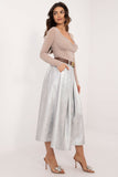 Elegant Midi Imitation Leather Skirt with Pockets