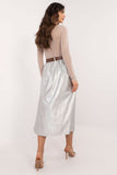 Elegant Midi Imitation Leather Skirt with Pockets
