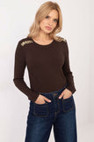 Elegant Ribbed Fitted Blouse with Animal Motif and Buttons