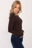 Elegant Ribbed Fitted Blouse with Animal Motif and Buttons