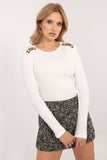 Elegant Ribbed Blouse with Animal Motif and Button Details