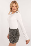 Elegant Ribbed Blouse with Animal Motif and Button Details