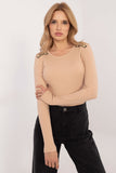 Elegant Ribbed Fitted Blouse with Animal Motif Details