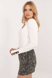 Elegant Ribbed Blouse with Heart Neckline and Animal Motif