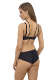 Elegant Black Bralette with Decorative Stripes and Bow