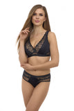 Elegant Black Push-Up Bralet with Floral Pleated Design