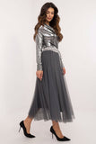 Elegant Tulle Midi Skirt with Adjustable Waist Tie