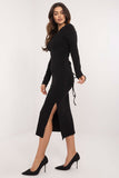 Elegant Ribbed Knitted Midi Dress with Corset Back Detail