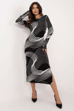 Elegant Pencil Midi Dress with Corset Lacing & Bold Pattern