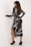 Elegant Pencil Midi Dress with Corset Lacing & Bold Pattern
