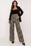 Eco-Leather High-Waist Pants with Animal Motif & Pockets