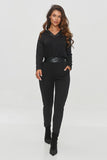 Elegant Black Jumpsuit with Faux Leather Detail and Pockets