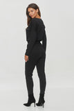 Elegant Black Jumpsuit with Faux Leather Detail and Pockets