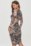 Elegant Printed Dress with V-Neck and Ruching Details