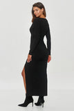 Elegant Black Fitted Dress with V-Neck and Front Slit