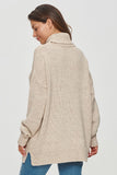 Cozy Loose-Cut Women's Sweater with Rolled Collar & Pockets