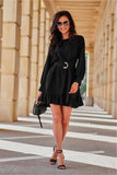 Chic Long Sleeve Dress with Adjustable Belt and Ruffle Hem