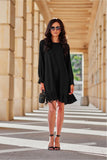 Chic Long Sleeve Dress with Adjustable Belt and Ruffle Hem