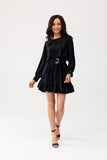 Chic Long Sleeve Dress with Adjustable Belt and Ruffle Hem