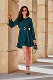 Chic Long Sleeve Dress with Ruffle Hem and Adjustable Belt