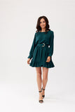 Chic Long Sleeve Dress with Ruffle Hem and Adjustable Belt